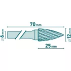 Keményfém turbómaró, rotormaró ívelt, hegyes12×25/6mm Extol industrial