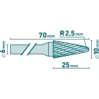 Keményfém turbómaró, rotormaró kúpos, kerek 10×25/6mm Extol industrial