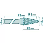 Keményfém turbómaró, rotormaró kúpos, kerek 12×28/6mm Extol industrial